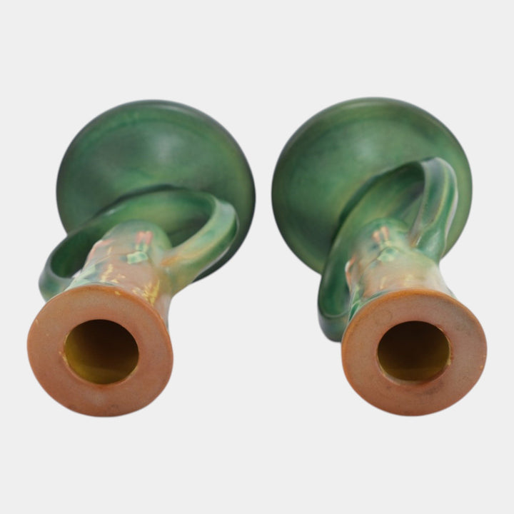 Roseville Fuchsia Green 1938 Vintage Art Pottery Ceramic Candle Holders 1133-5