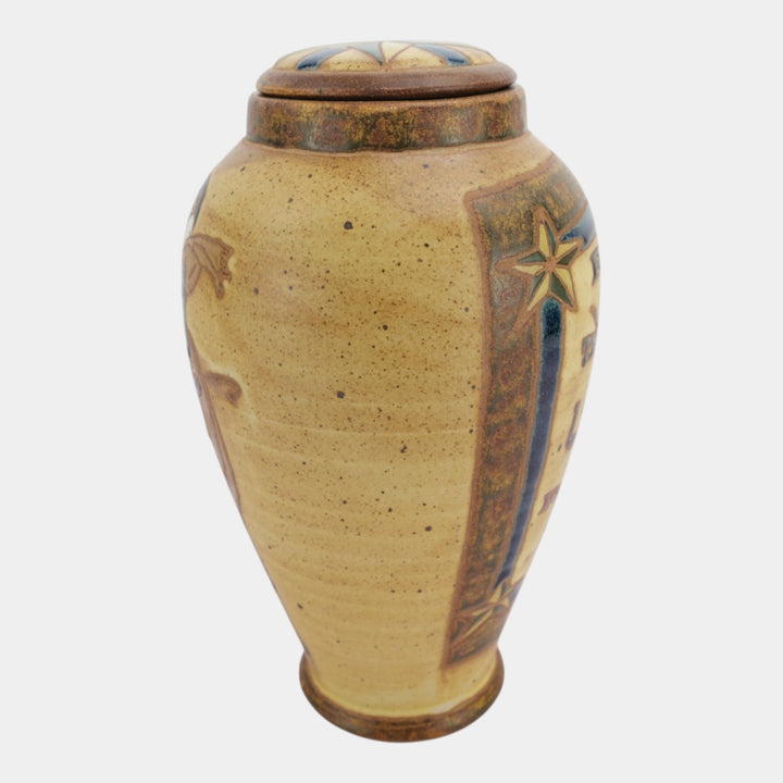 Eric Olson Common Ground Pottery 2004 Ceramic Rodeo Cowboy Horse Lidded Vase