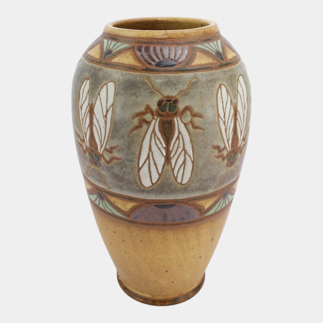Eric Olson Common Ground Pottery 2004 Ceramic Stylized Fly Insect Decorated Vase