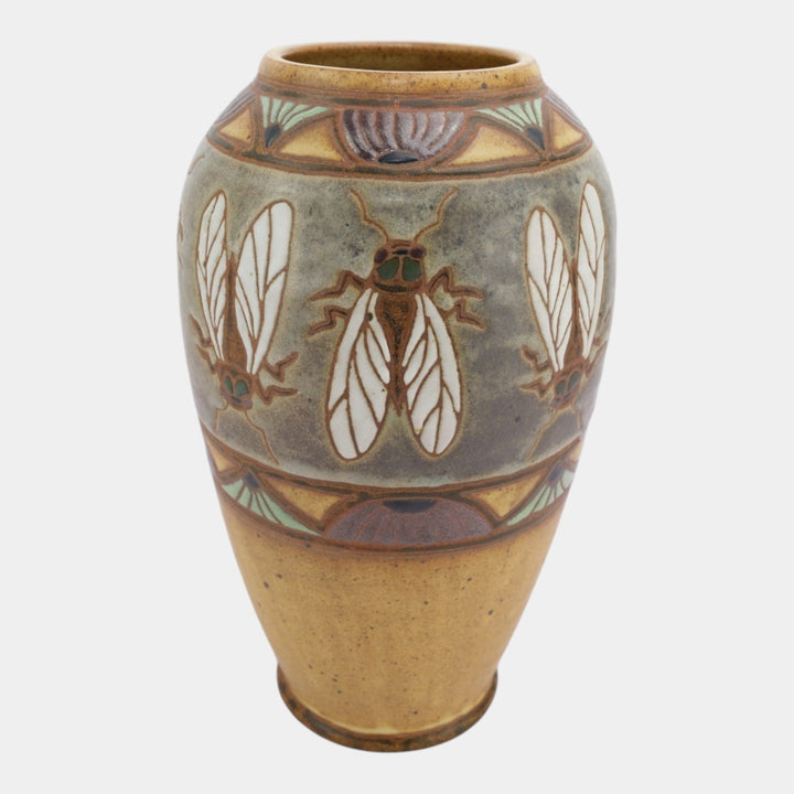Eric Olson Common Ground Pottery 2004 Ceramic Stylized Fly Insect Decorated Vase