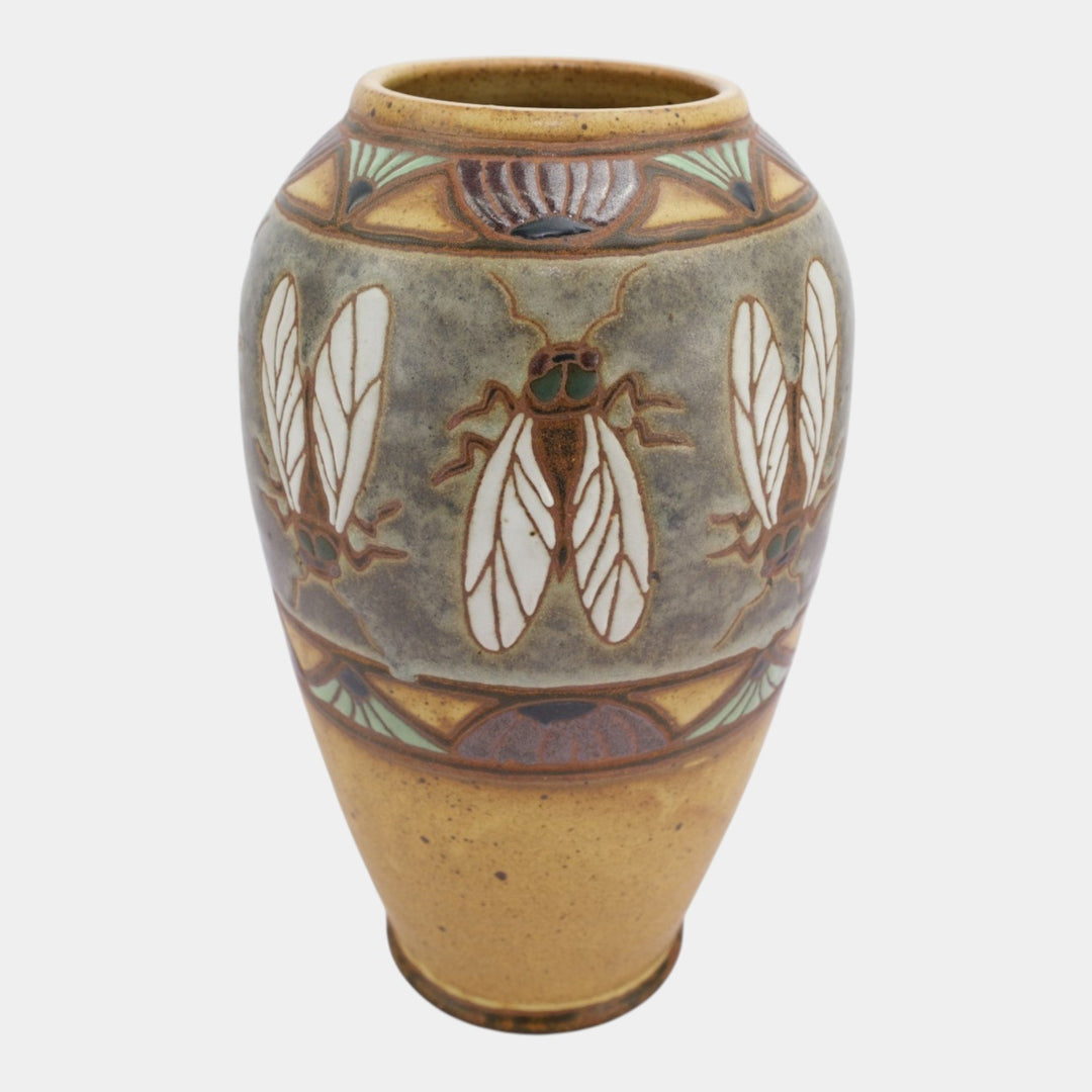 Eric Olson Common Ground Pottery 2004 Ceramic Stylized Fly Insect Decorated Vase