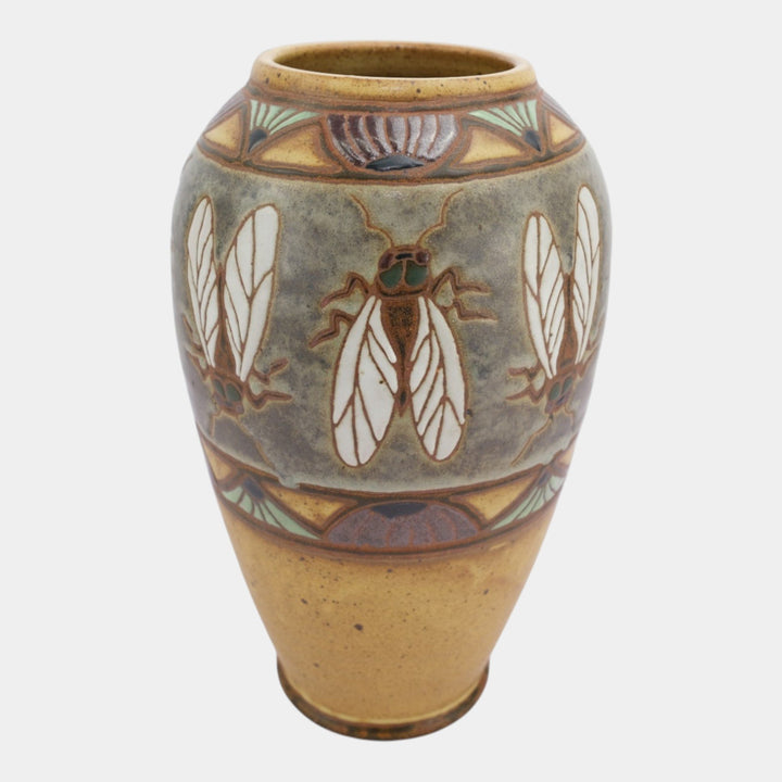 Eric Olson Common Ground Pottery 2004 Ceramic Stylized Fly Insect Decorated Vase