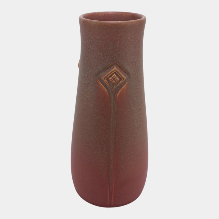 Rookwood 1910 Vintage Arts And Crafts Pottery Red Geometric Motif Vase 950D