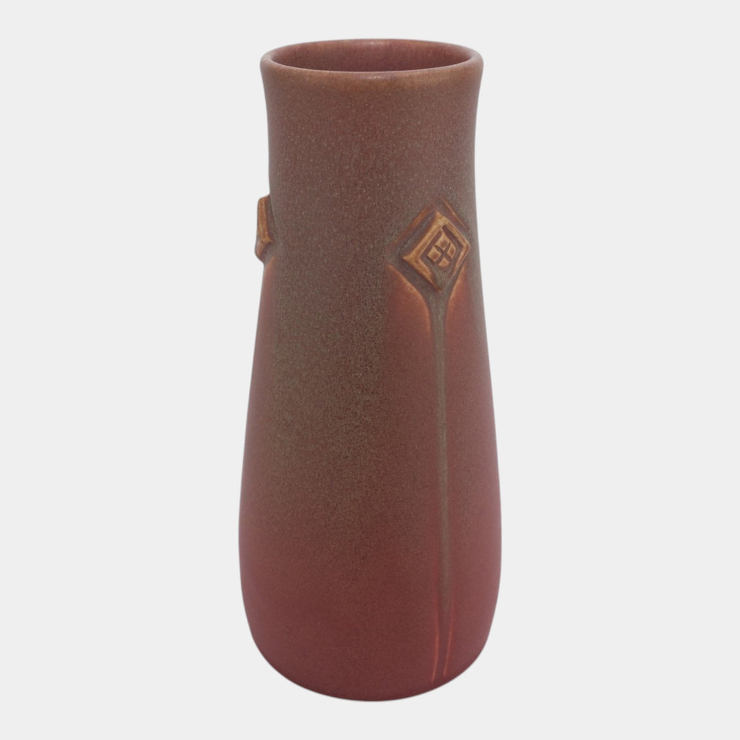 Rookwood 1910 Vintage Arts And Crafts Pottery Red Geometric Motif Vase 950D