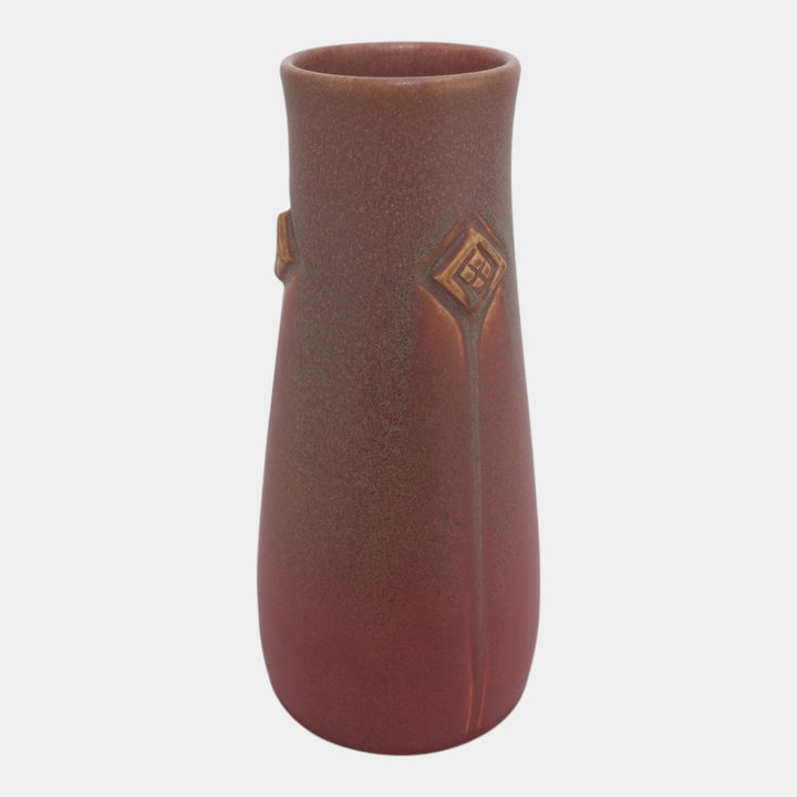 Rookwood 1910 Vintage Arts And Crafts Pottery Red Geometric Motif Vase 950D