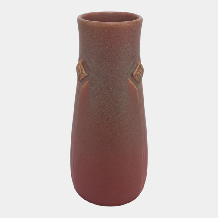 Rookwood 1910 Vintage Arts And Crafts Pottery Red Geometric Motif Vase 950D