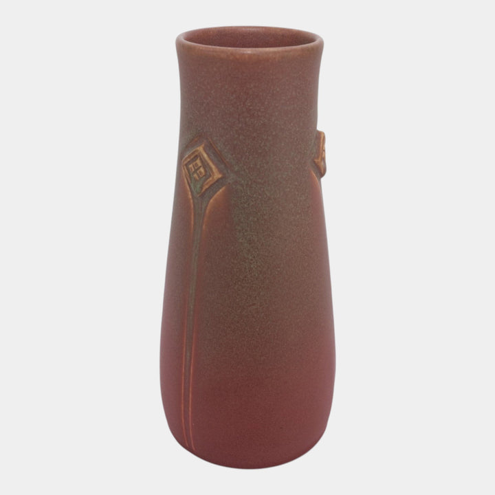 Rookwood 1910 Vintage Arts And Crafts Pottery Red Geometric Motif Vase 950D