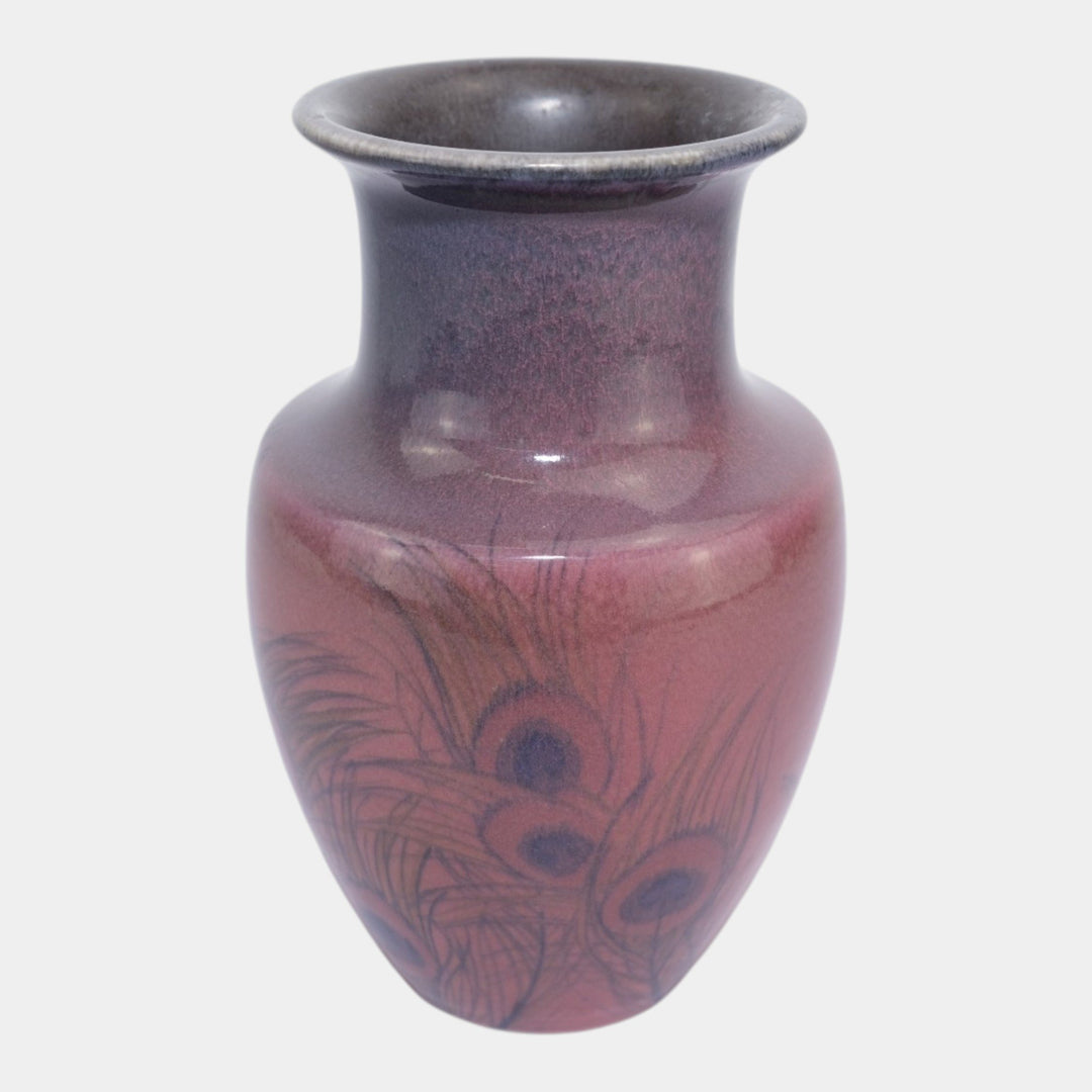 Rookwood 1925 Black Opal Art Deco Pottery Peacock Feather Vase 419 Sara Sax