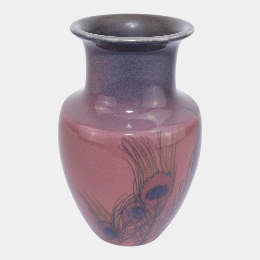 Rookwood 1925 Black Opal Art Deco Pottery Peacock Feather Vase 419 Sara Sax