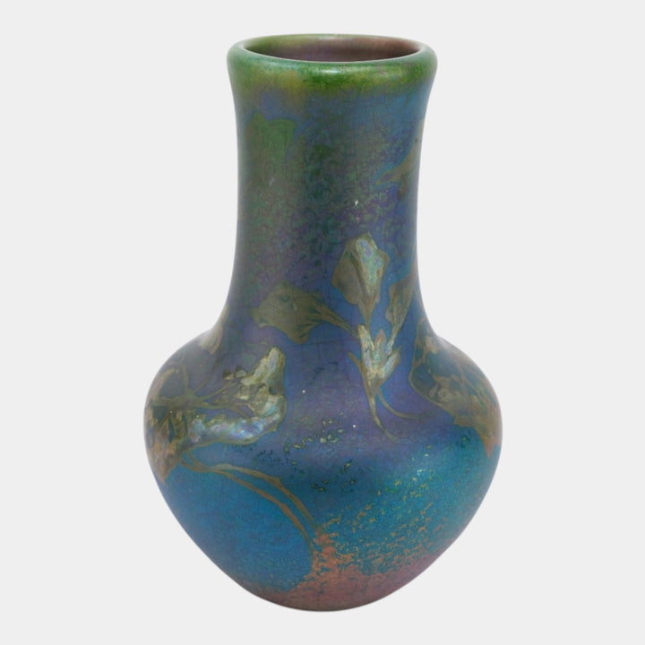 Weller Sicard 1902-07 Art Nouveau Pottery Green Iridescent Luster Floral Vase