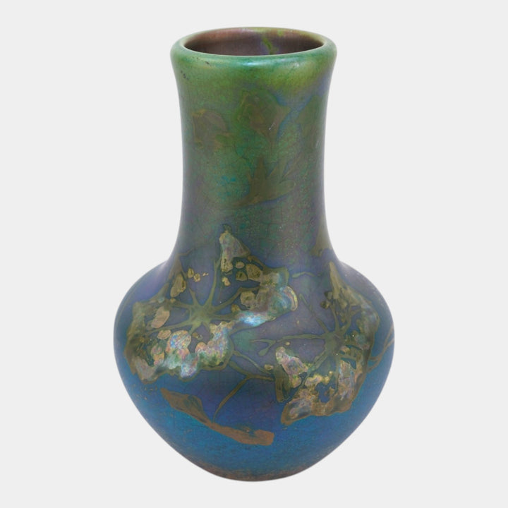 Weller Sicard 1902-07 Art Nouveau Pottery Green Iridescent Luster Floral Vase