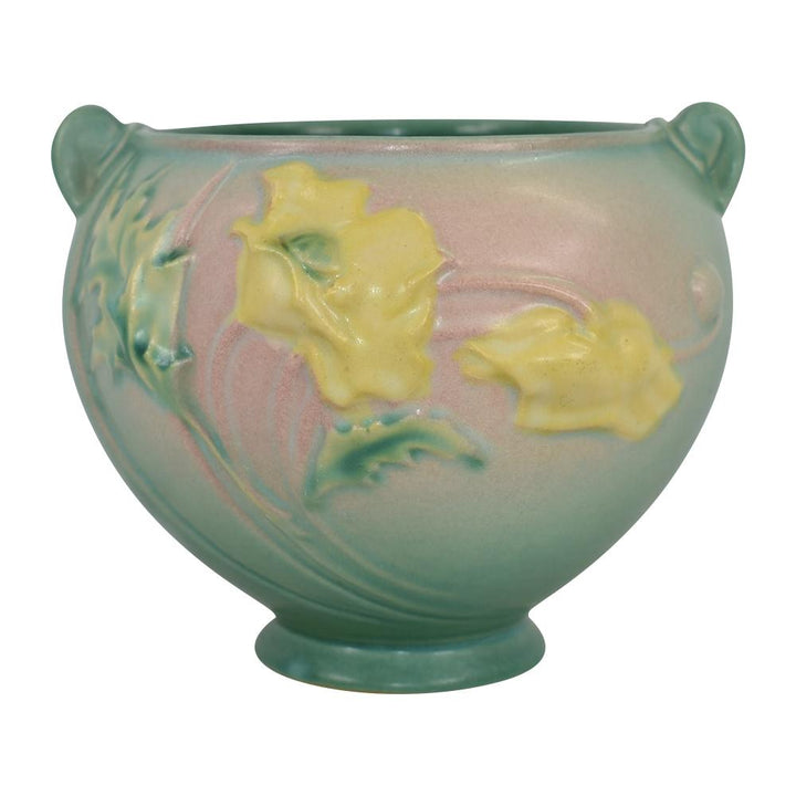 Roseville Poppy Green Vintage 1938 Art Pottery Jardiniere Planter 642-4