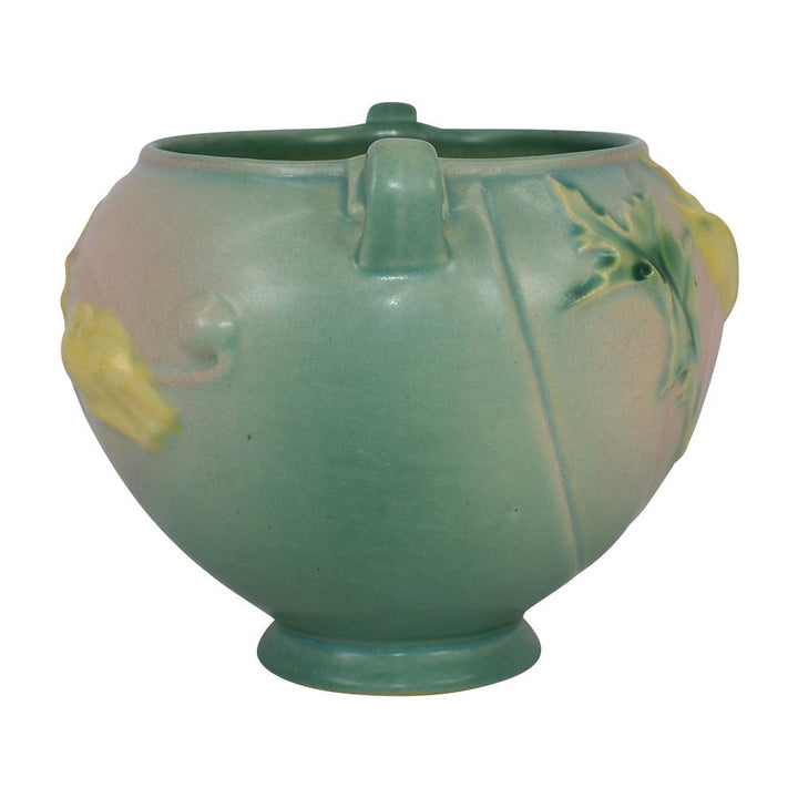 Roseville Poppy Green Vintage 1938 Art Pottery Jardiniere Planter 642-4