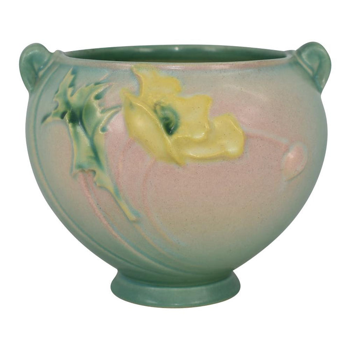 Roseville Poppy Green Vintage 1938 Art Pottery Jardiniere Planter 642-4