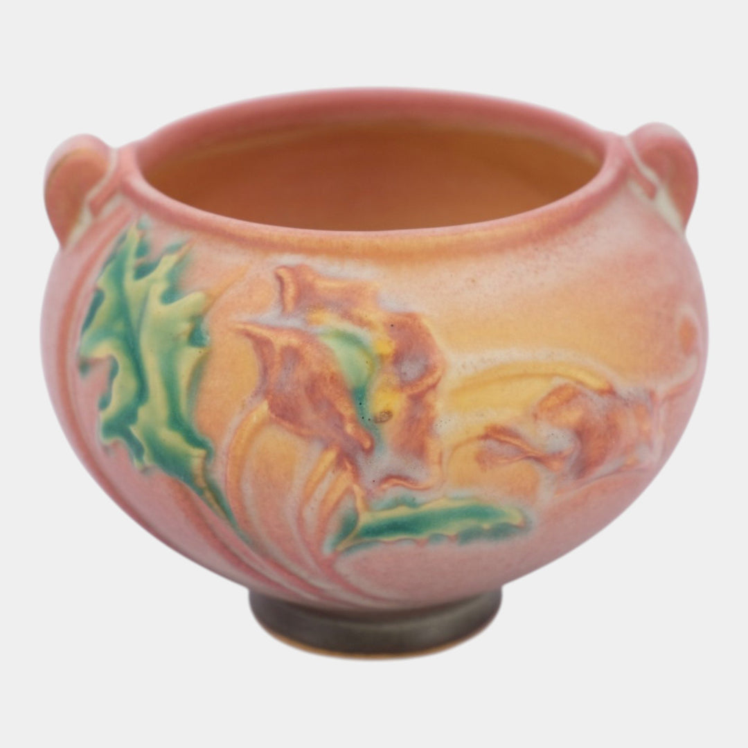 Roseville Poppy Pink 1938 Vintage Art Deco Pottery Jardiniere Planter 642-3