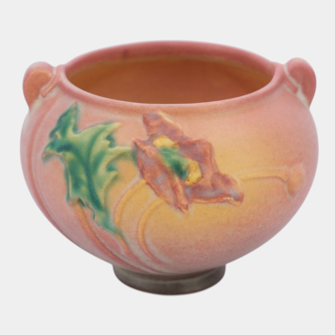 Roseville Poppy Pink 1938 Vintage Art Deco Pottery Jardiniere Planter 642-3
