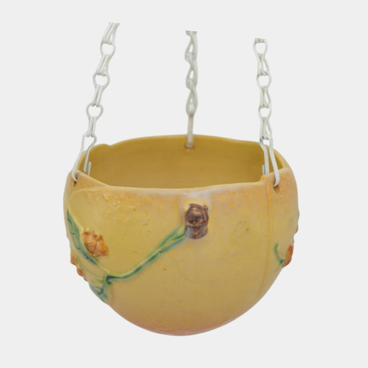 Roseville Bittersweet Yellow 1951 Vintage Art Pottery Hanging Basket Planter