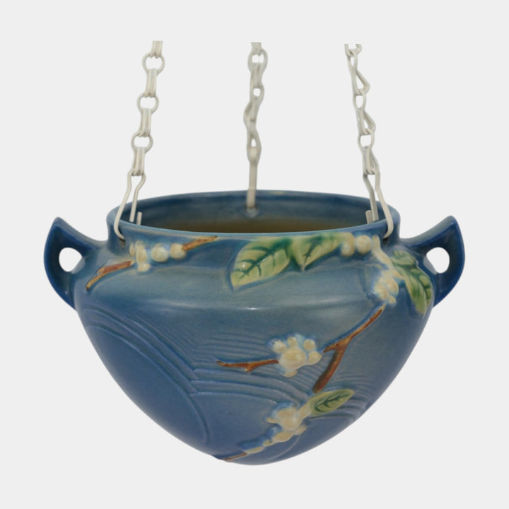 Roseville Snowberry Blue 1947 Vintage Art Pottery Ceramic Hanging Basket Planter