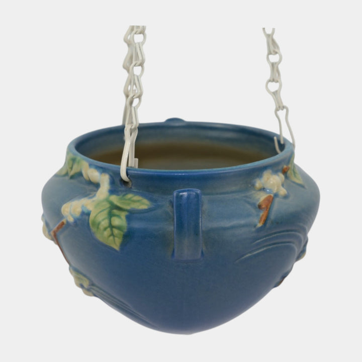 Roseville Snowberry Blue 1947 Vintage Art Pottery Ceramic Hanging Basket Planter