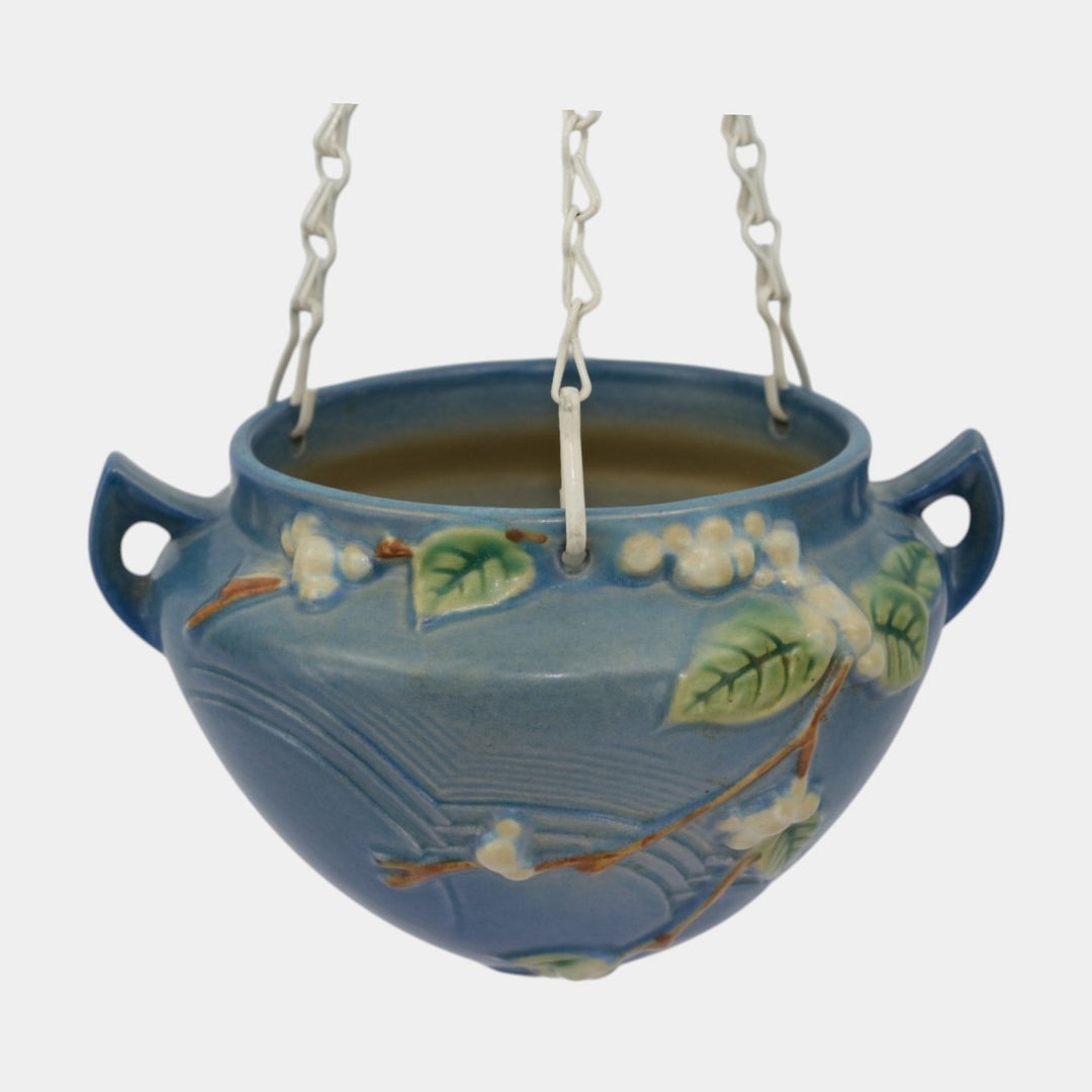 Roseville Snowberry Blue 1947 Vintage Art Pottery Ceramic Hanging Basket Planter
