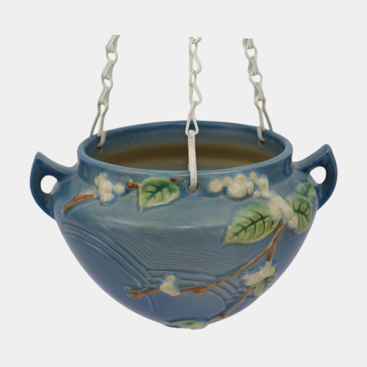 Roseville Snowberry Blue 1947 Vintage Art Pottery Ceramic Hanging Basket Planter