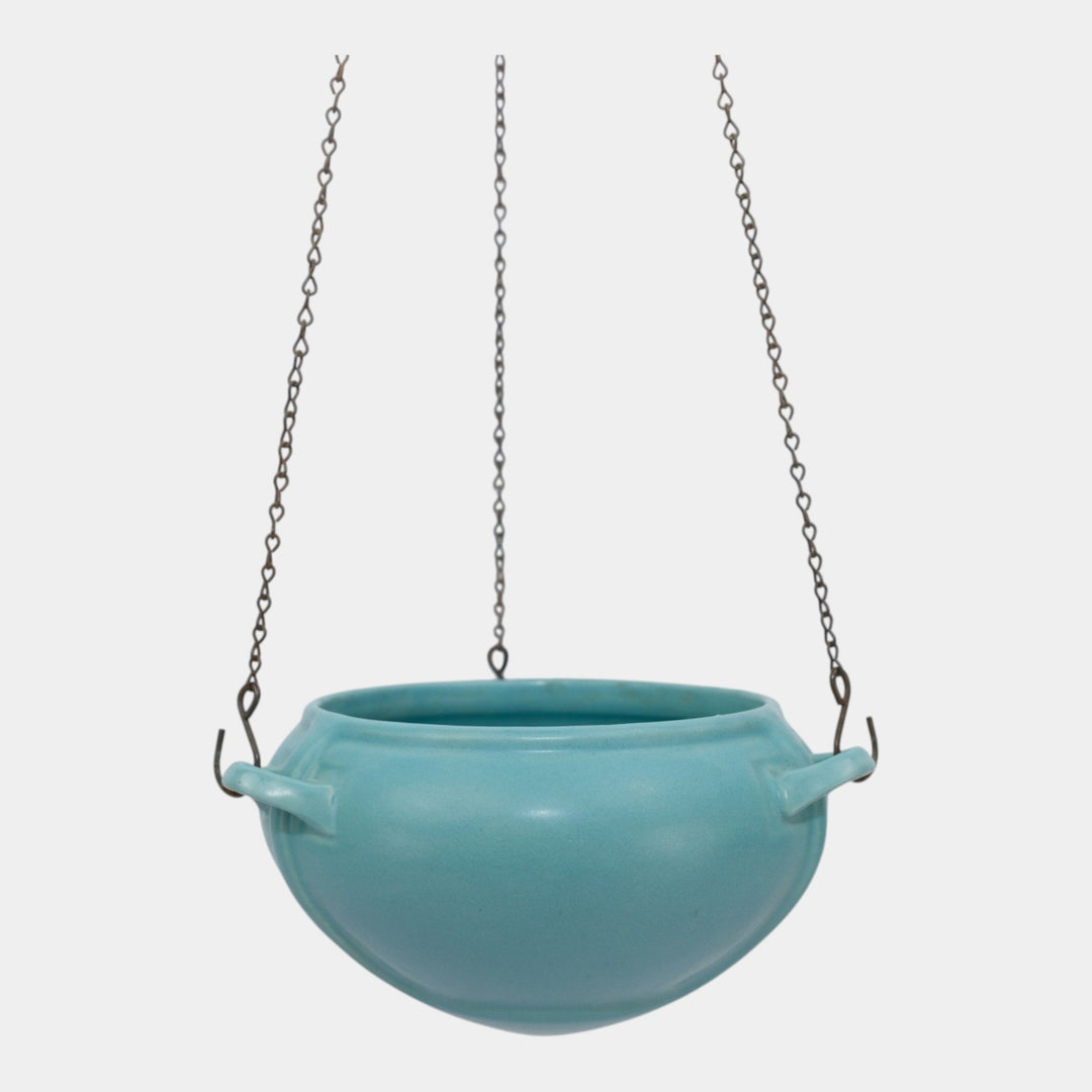 Roseville Rosecraft Colors Turquoise 1921 Art Deco Hanging Basket Planter 364-5