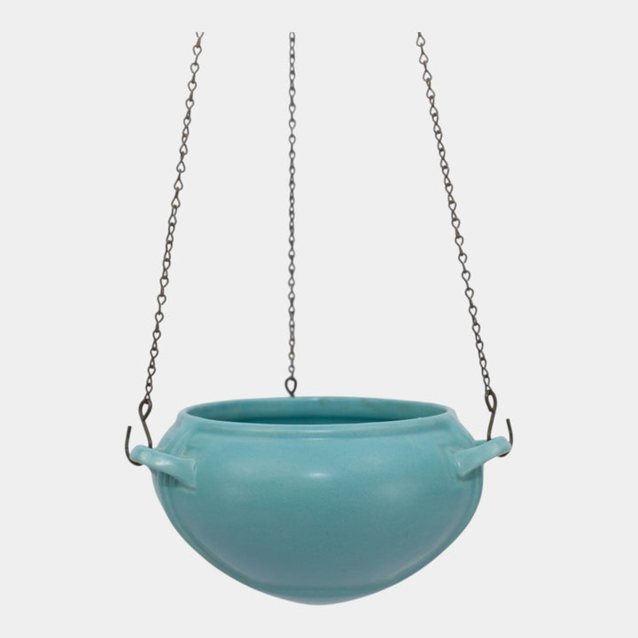 Roseville Rosecraft Colors Turquoise 1921 Art Deco Hanging Basket Planter 364-5