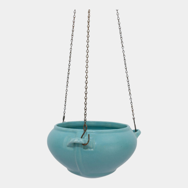 Roseville Rosecraft Colors Turquoise 1921 Art Deco Hanging Basket Planter 364-5