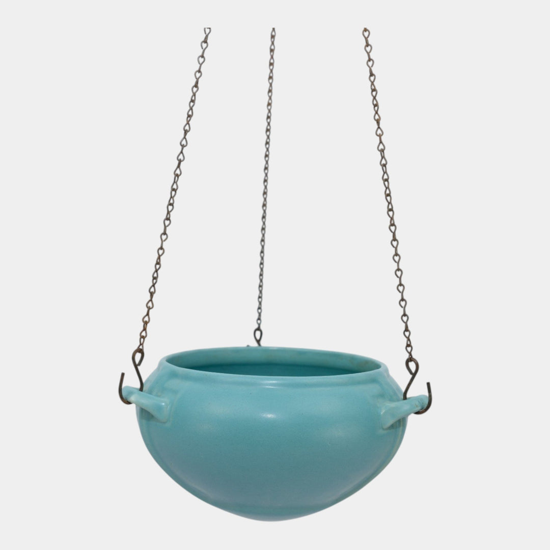 Roseville Rosecraft Colors Turquoise 1921 Art Deco Hanging Basket Planter 364-5
