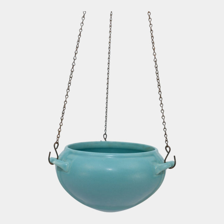 Roseville Rosecraft Colors Turquoise 1921 Art Deco Hanging Basket Planter 364-5