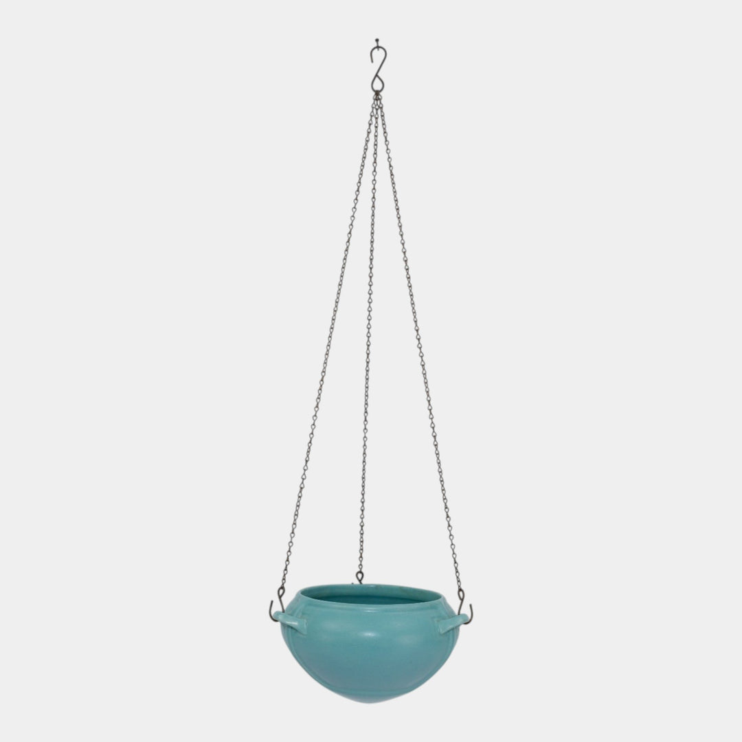 Roseville Rosecraft Colors Turquoise 1921 Art Deco Hanging Basket Planter 364-5