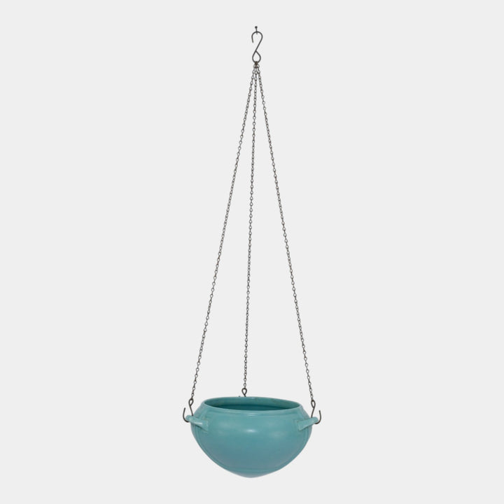 Roseville Rosecraft Colors Turquoise 1921 Art Deco Hanging Basket Planter 364-5