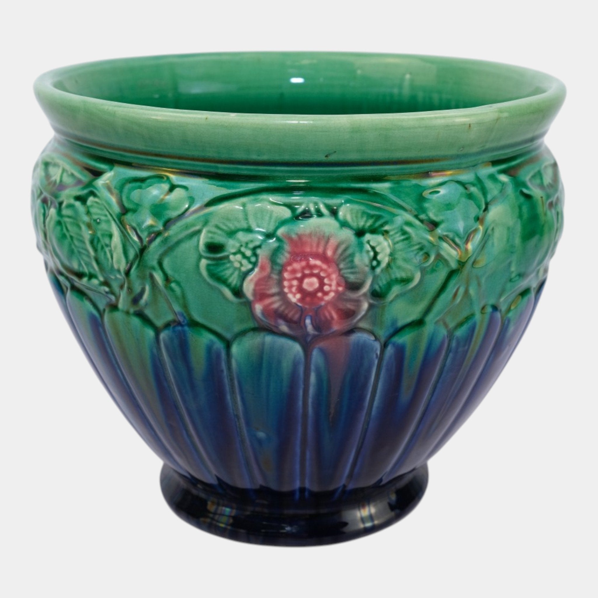 Weller Flemish Blended Majolica 1900s Art Pottery Green Blue Large