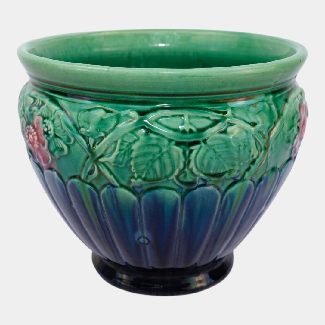 Weller Flemish Blended Majolica 1900s Art Pottery Green Blue Large Jardiniere
