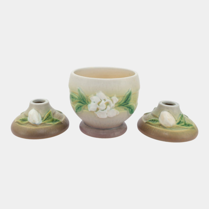 Roseville Gardenia Gray 1950 Mid Century Modern Bowl Candle Holders 657-3 651