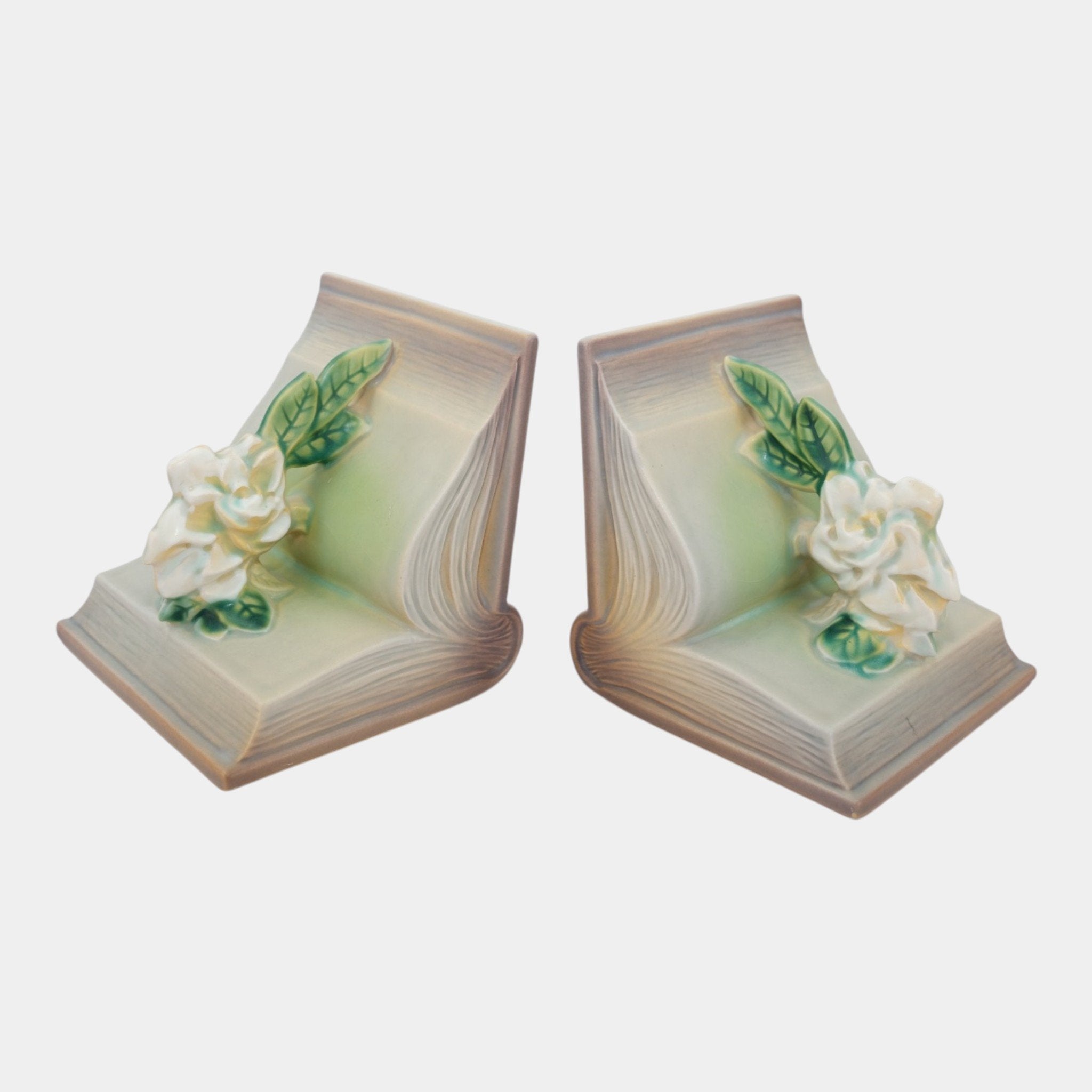 Roseville Gardenia Gray 1950 Mid Century Modern Ceramic Bookends