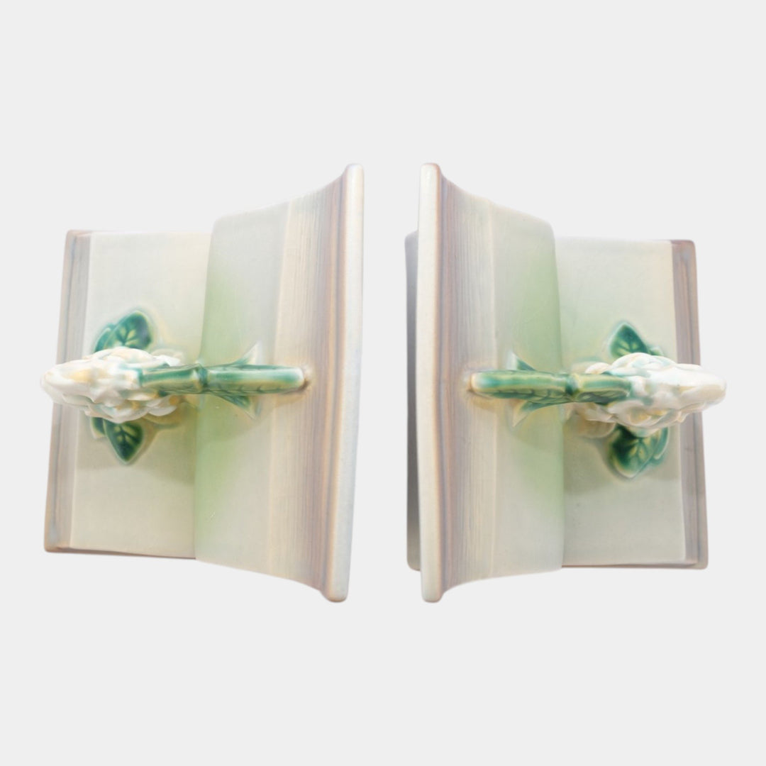 Roseville Gardenia Gray 1950 Mid Century Modern Ceramic Bookends 659