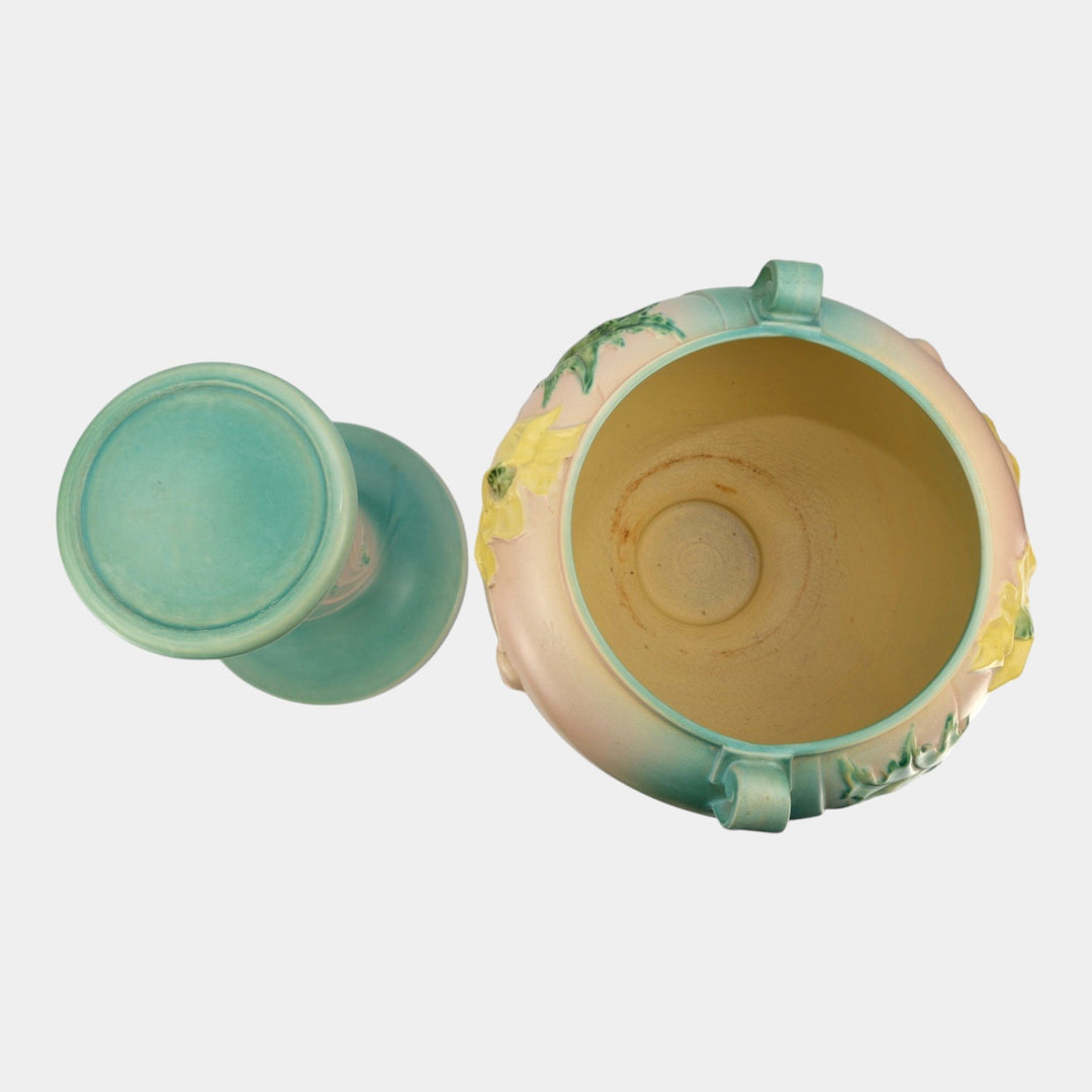 Roseville Poppy Green 1938 Vintage Art Pottery Jardiniere And Pedestal 642-10