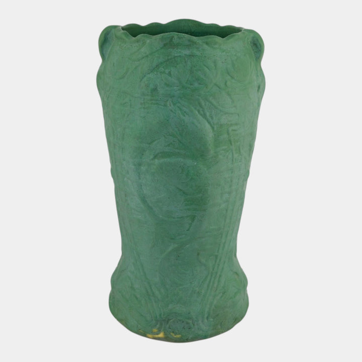 Roseville Chloron Matte Green Early 1900s Art Pottery Koi Fish Umbrella Stand