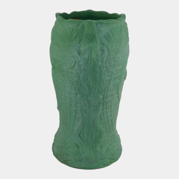 Roseville Chloron Matte Green Early 1900s Art Pottery Koi Fish Umbrella Stand