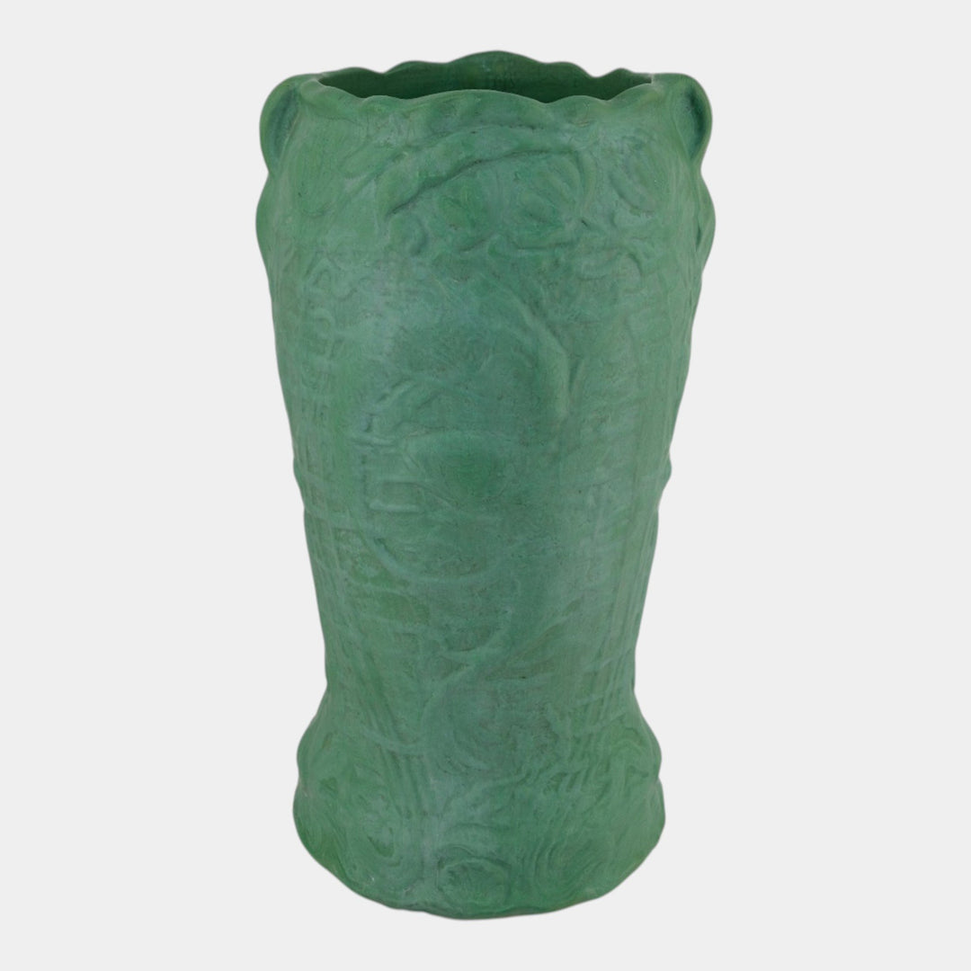 Roseville Chloron Matte Green Early 1900s Art Pottery Koi Fish Umbrella Stand