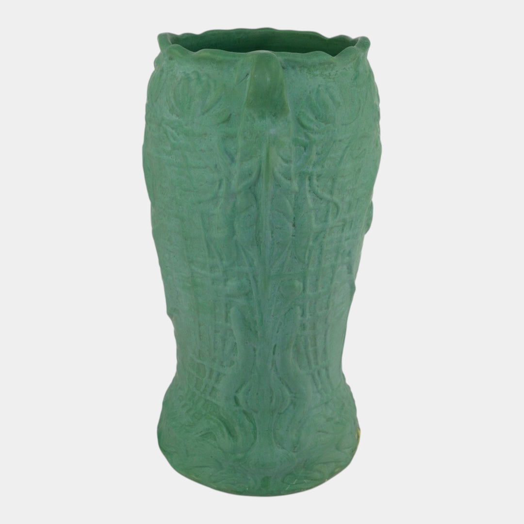 Roseville Chloron Matte Green Early 1900s Art Pottery Koi Fish Umbrella Stand