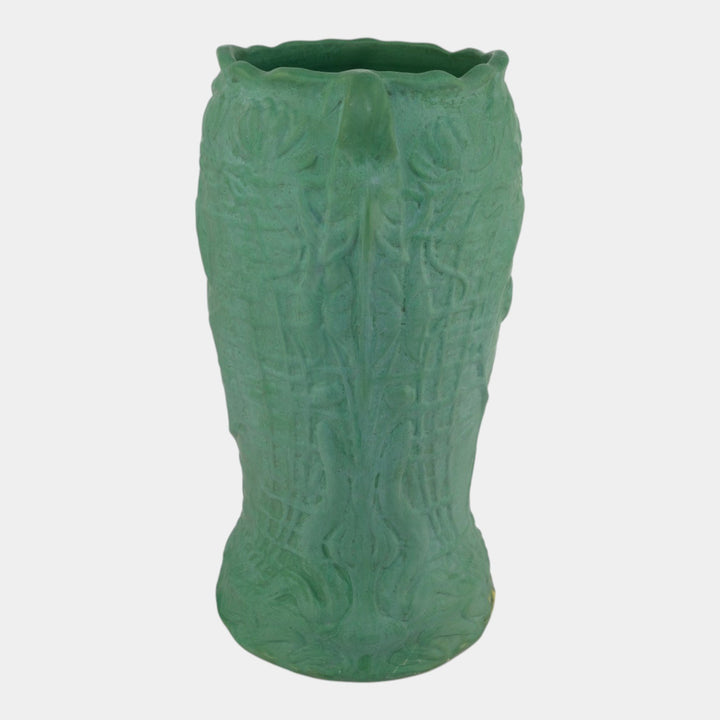 Roseville Chloron Matte Green Early 1900s Art Pottery Koi Fish Umbrella Stand