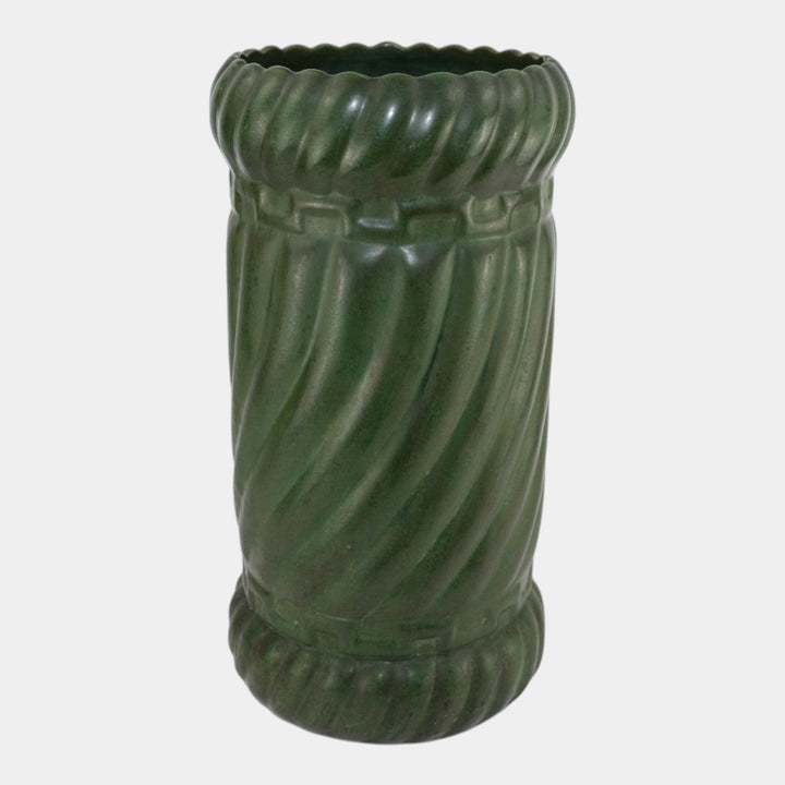 Brush McCoy Early 1900s Matte Green Arts And Crafts Twisted Lobe Umbrella Stand