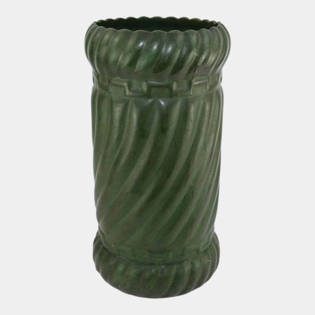 Brush McCoy Early 1900s Matte Green Arts And Crafts Twisted Lobe Umbrella Stand