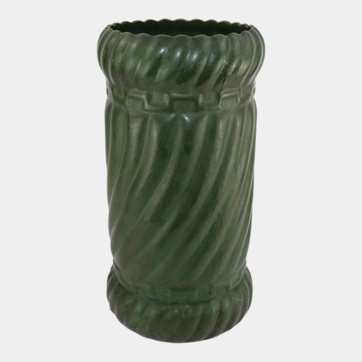 Brush McCoy Early 1900s Matte Green Arts And Crafts Twisted Lobe Umbrella Stand
