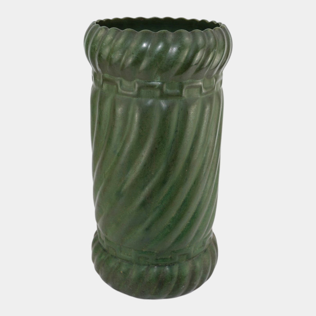 Brush McCoy Early 1900s Matte Green Arts And Crafts Twisted Lobe Umbrella Stand