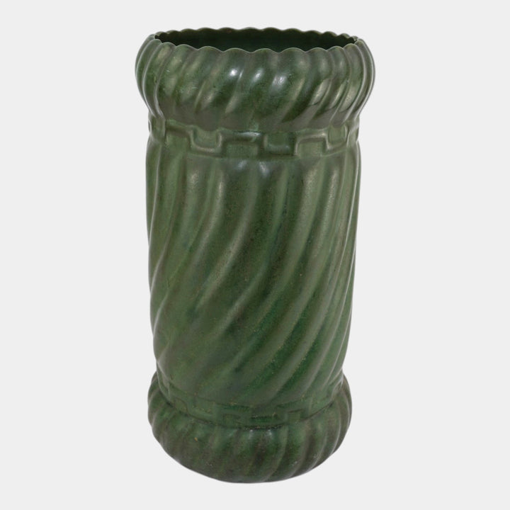 Brush McCoy Early 1900s Matte Green Arts And Crafts Twisted Lobe Umbrella Stand
