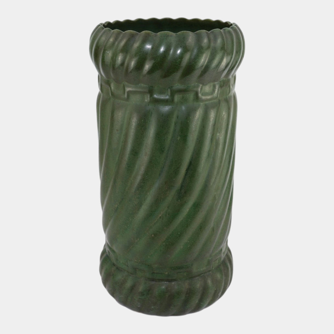 Brush McCoy Early 1900s Matte Green Arts And Crafts Twisted Lobe Umbrella Stand