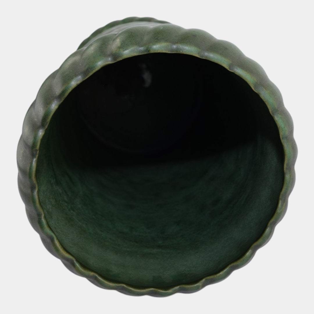 Brush McCoy Early 1900s Matte Green Arts And Crafts Twisted Lobe Umbrella Stand